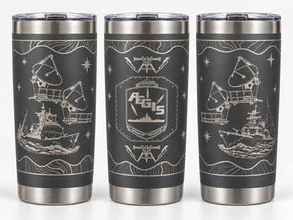 Gray Fire Controlman AEGIS FCA 20 oz engraved tumbler - three angles