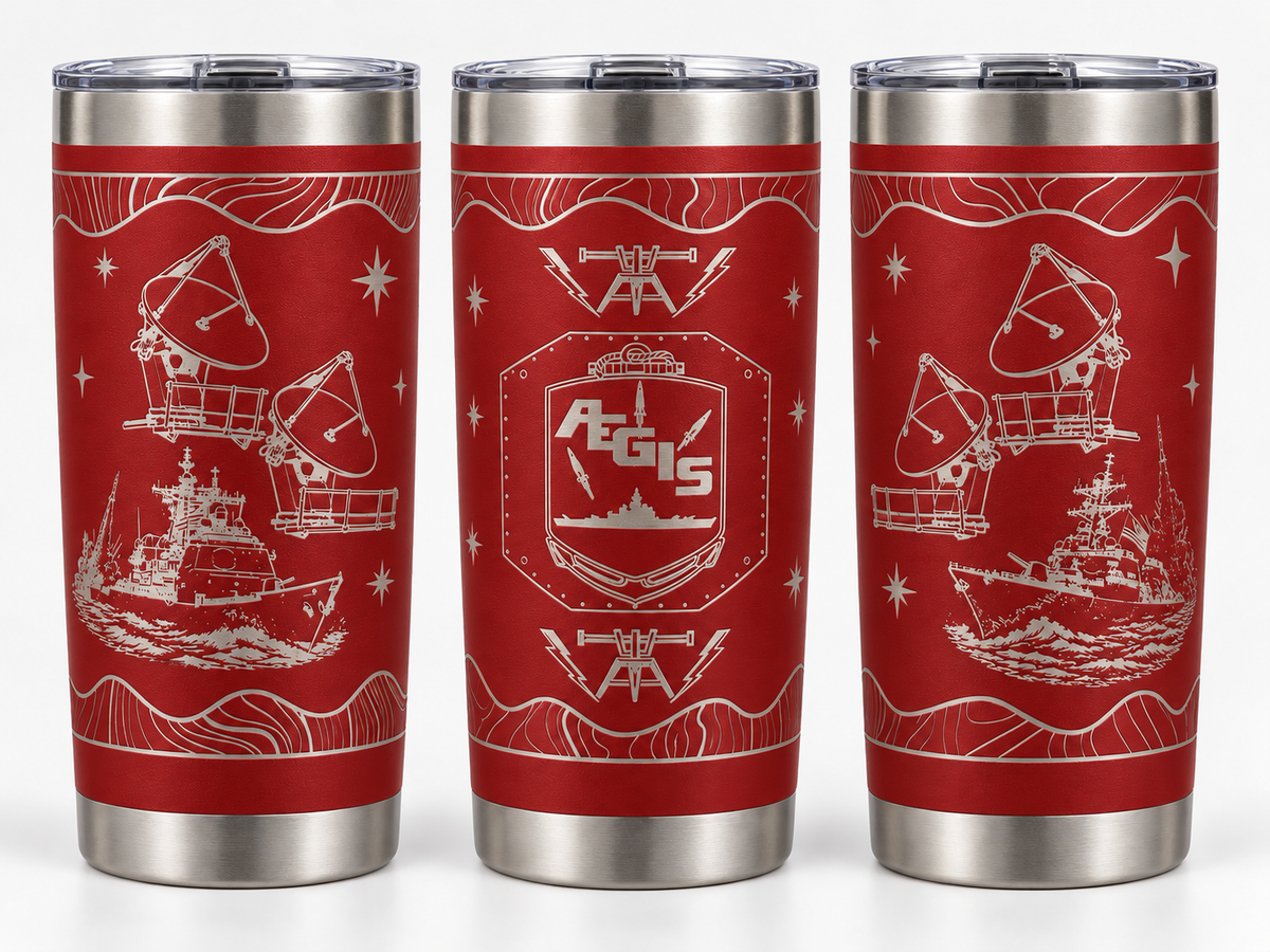 Red Fire Controlman AEGIS FCA 20 oz engraved tumbler - three angles