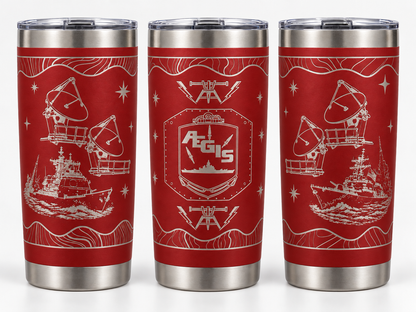 Red Fire Controlman AEGIS FCA 20 oz engraved tumbler - three angles