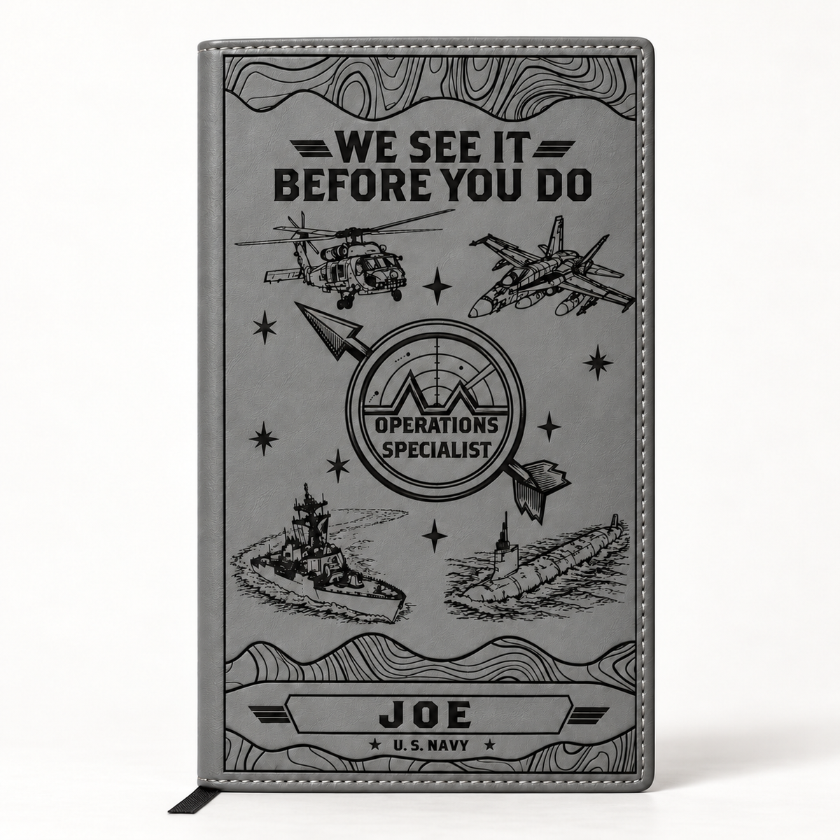 Operations Specialist notebook in gray with sample personalization JOE