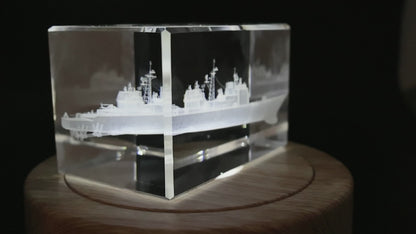 Three-quarter view showing the depth of the cruiser crystal engraving