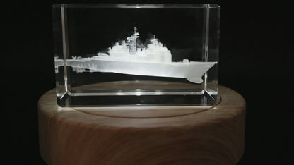 Close-up of the Ticonderoga-class cruiser engraving inside the crystal