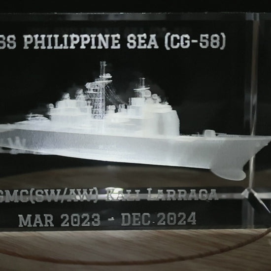 Customized cruiser crystal with ship name, recipient name and service dates