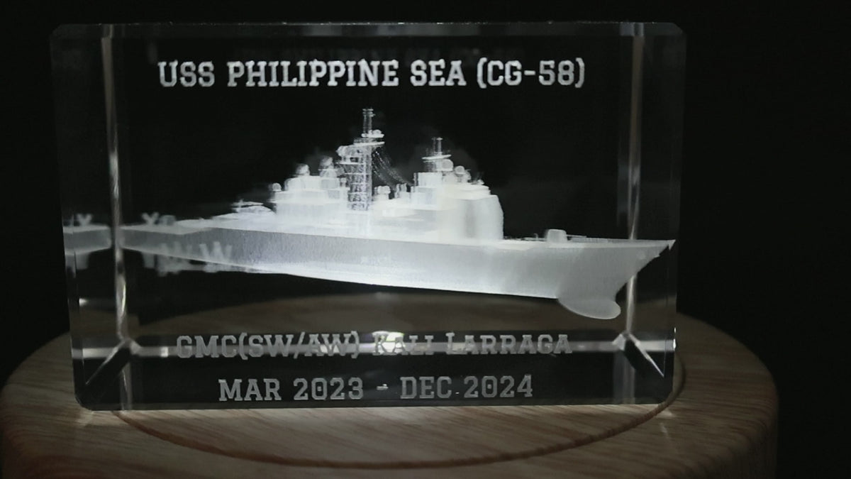 Customized cruiser crystal with ship name, recipient name and service dates