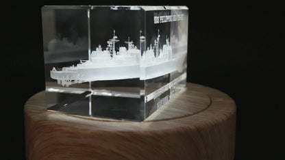 Multiple angles of a Ticonderoga-class cruiser crystal showing optional custom engraving